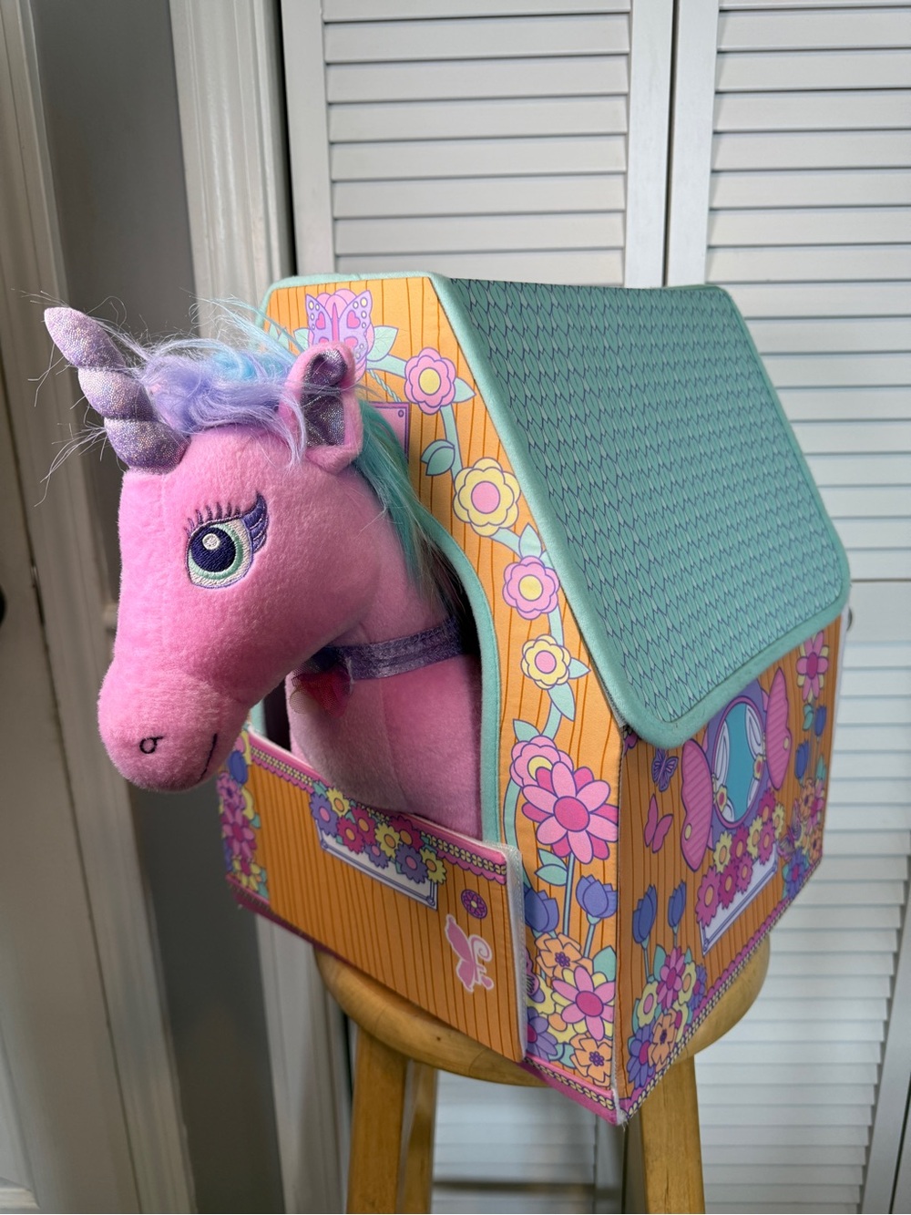 Build A Bear Beary Fairy Friends Pink Unicorn With Food, Bowl, Wings & House
